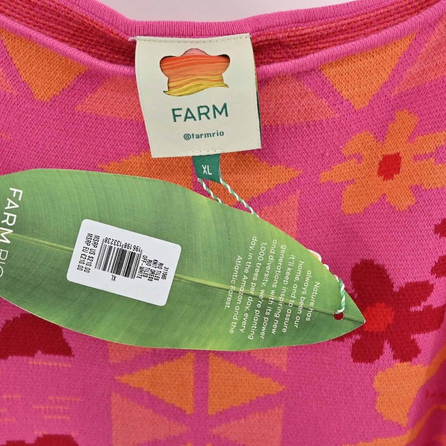 Farm Rio Square Neck Sweater Dress Size XL Sleeveless Midi Pink Tropical Floral