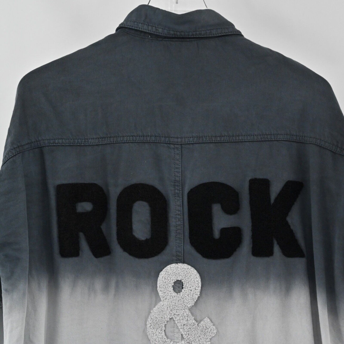ELAN Jacket Womens Size S Blue Gray Ombre Rock Roll Devan Denim Shacket Cotton