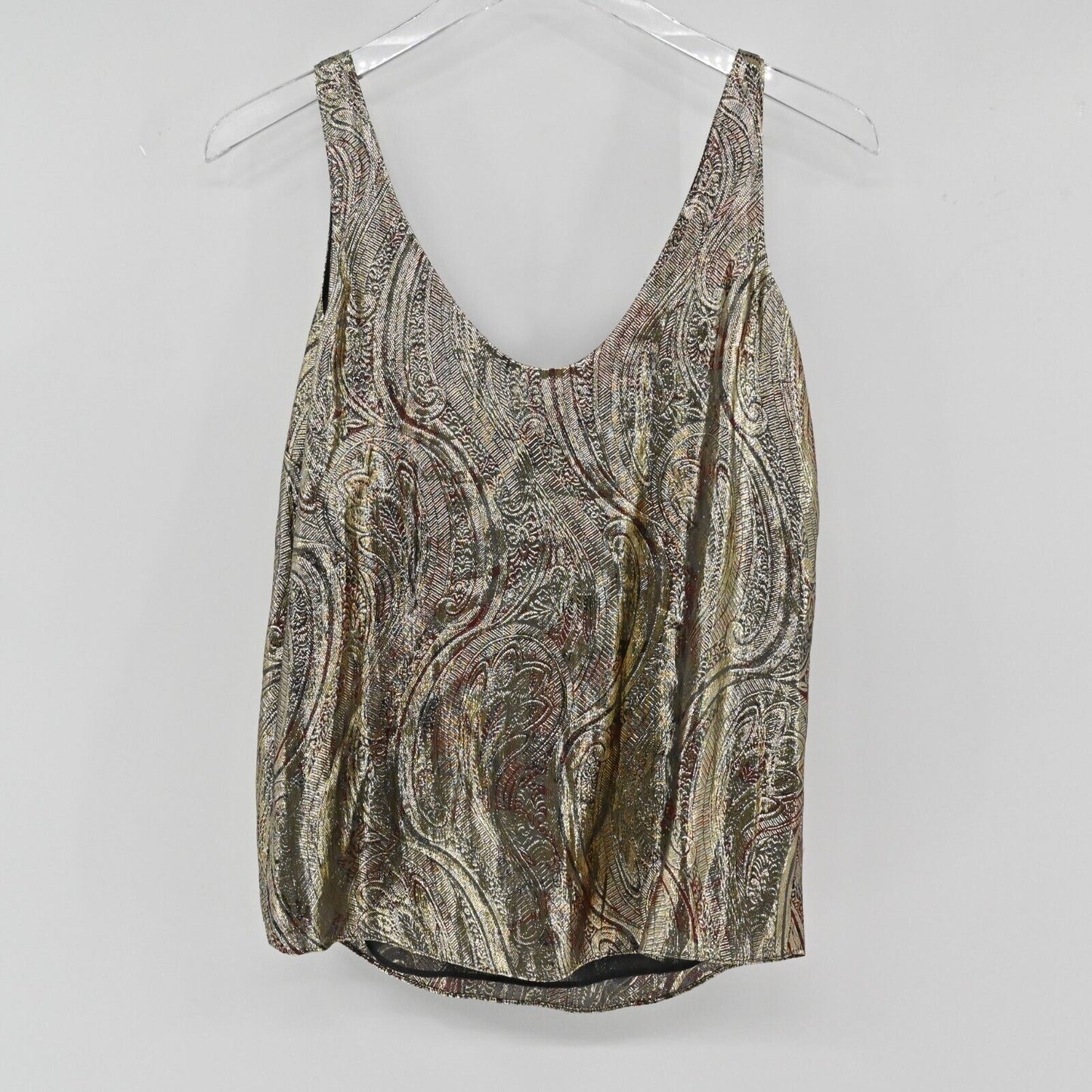 J CREW Top Womens Size 00 Cate Cami Metallic Paisley Print V Neck Silk Tank NEW