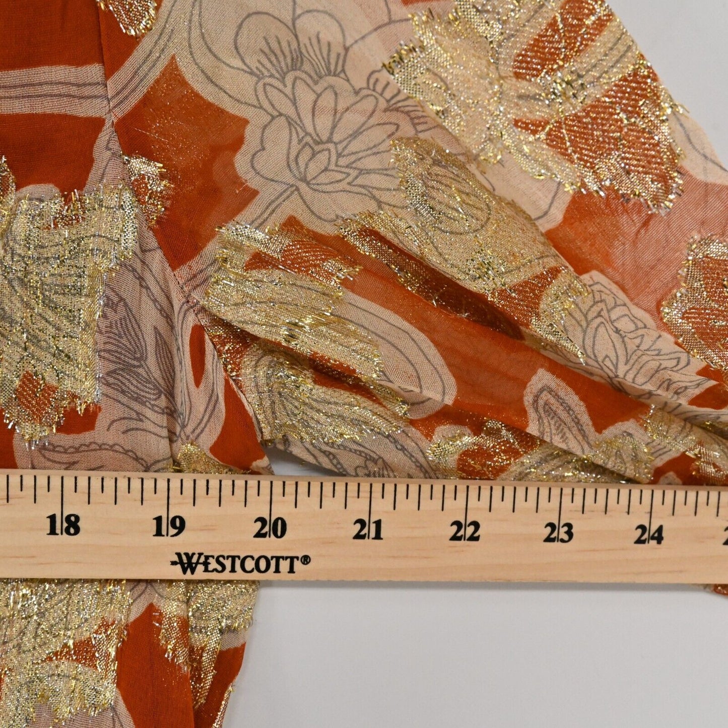 BODEN Top Womens Sz 6 VNeck Jacquard Blouse Rust Whirl Floral Print Long Sleeve