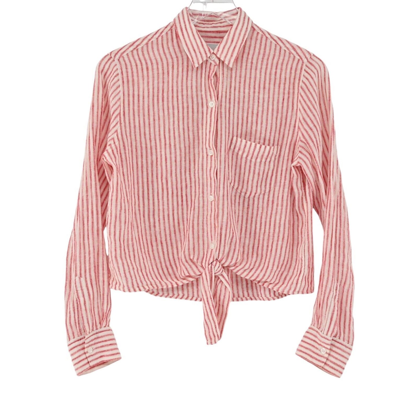 RAILS Top Womens Size XS Red White Belmont Stripe Linen Val Tie Front Button Up