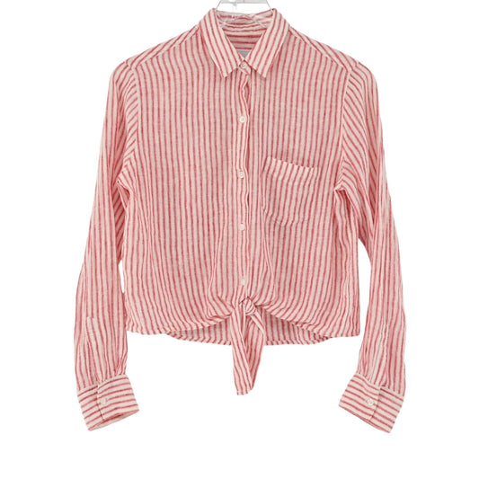RAILS Top Womens Size XS Red White Belmont Stripe Linen Val Tie Front Button Up