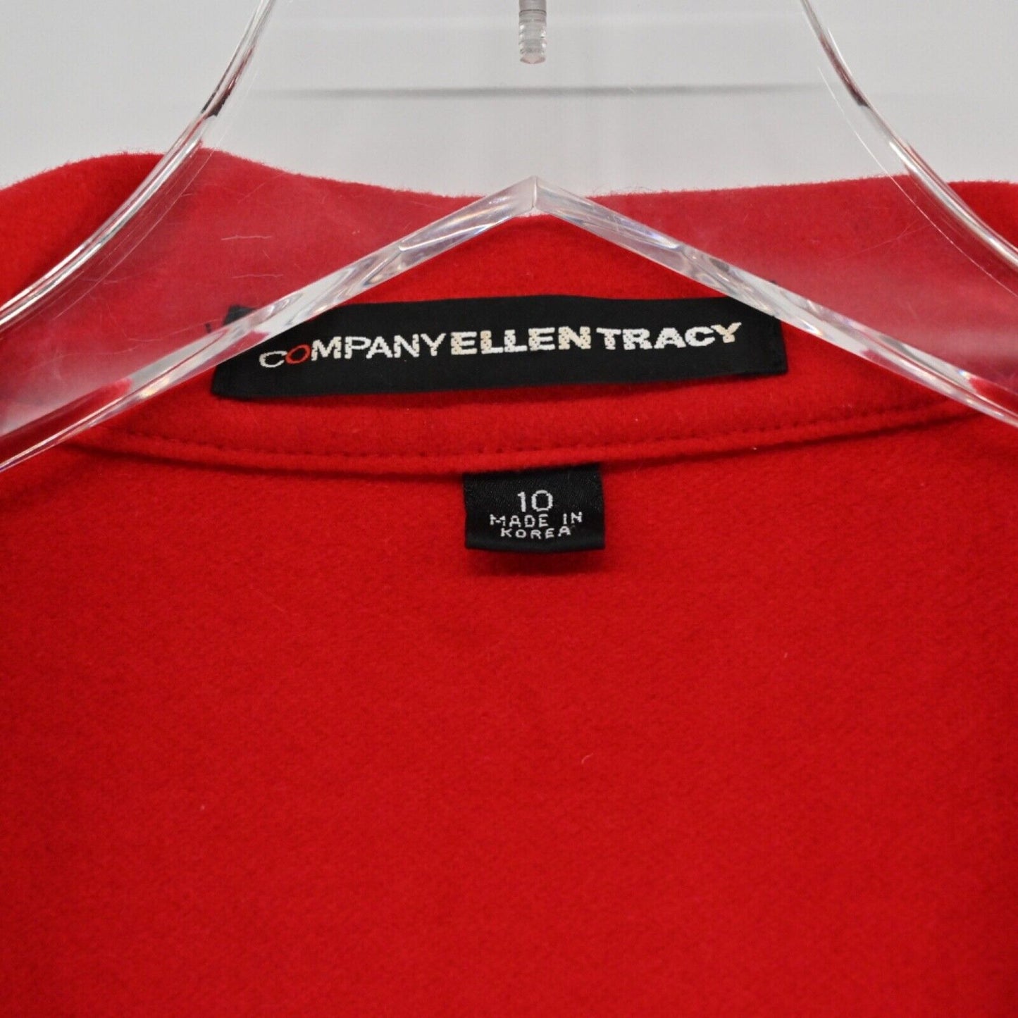 Vtg ELLEN TRACY Jacket Womens Size 10 Red Wool Blend Drape Open Front Career 00s