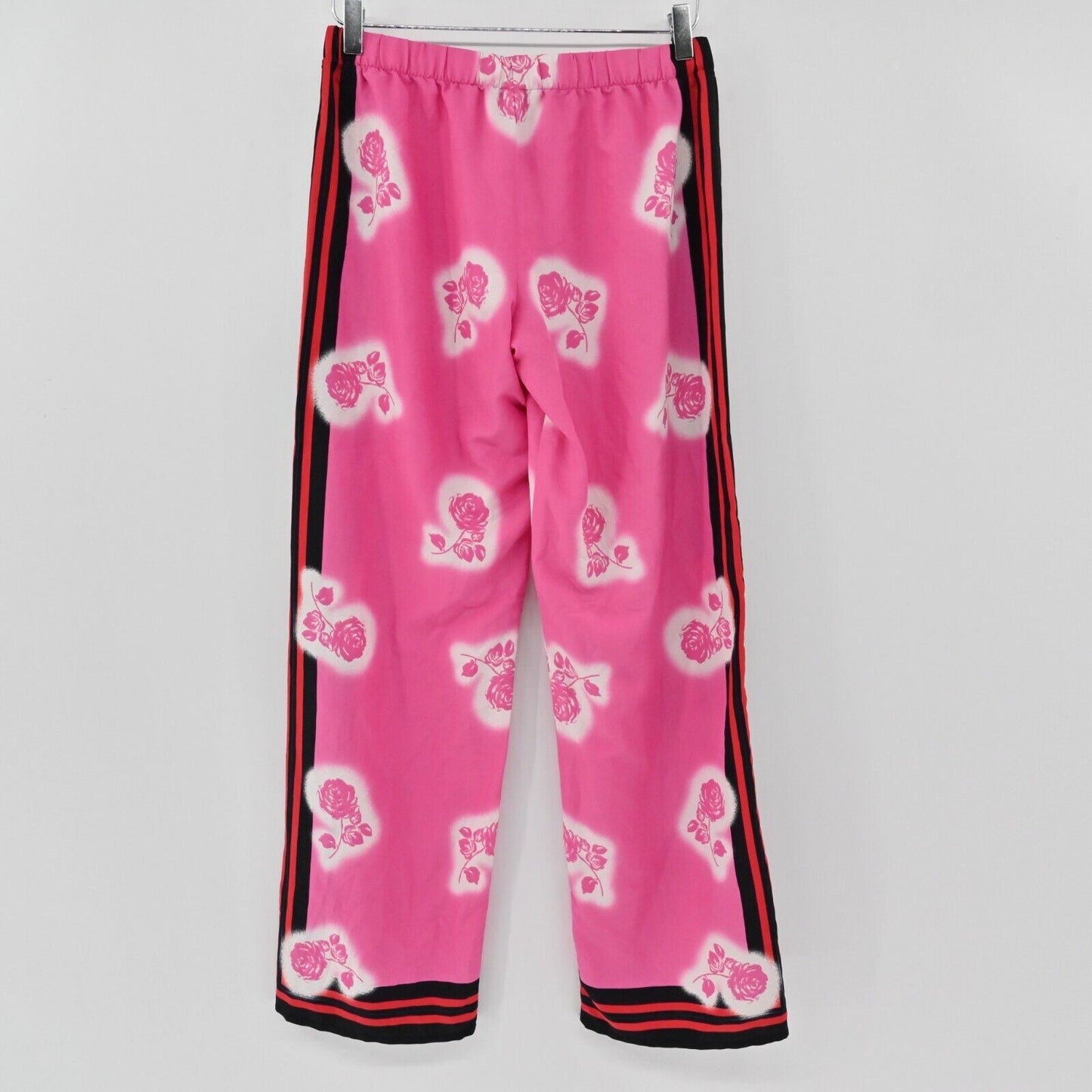 VICTORIAS SECRET Pajama Pants Womens Size S Pink Floral Stripe Wide Leg Satin