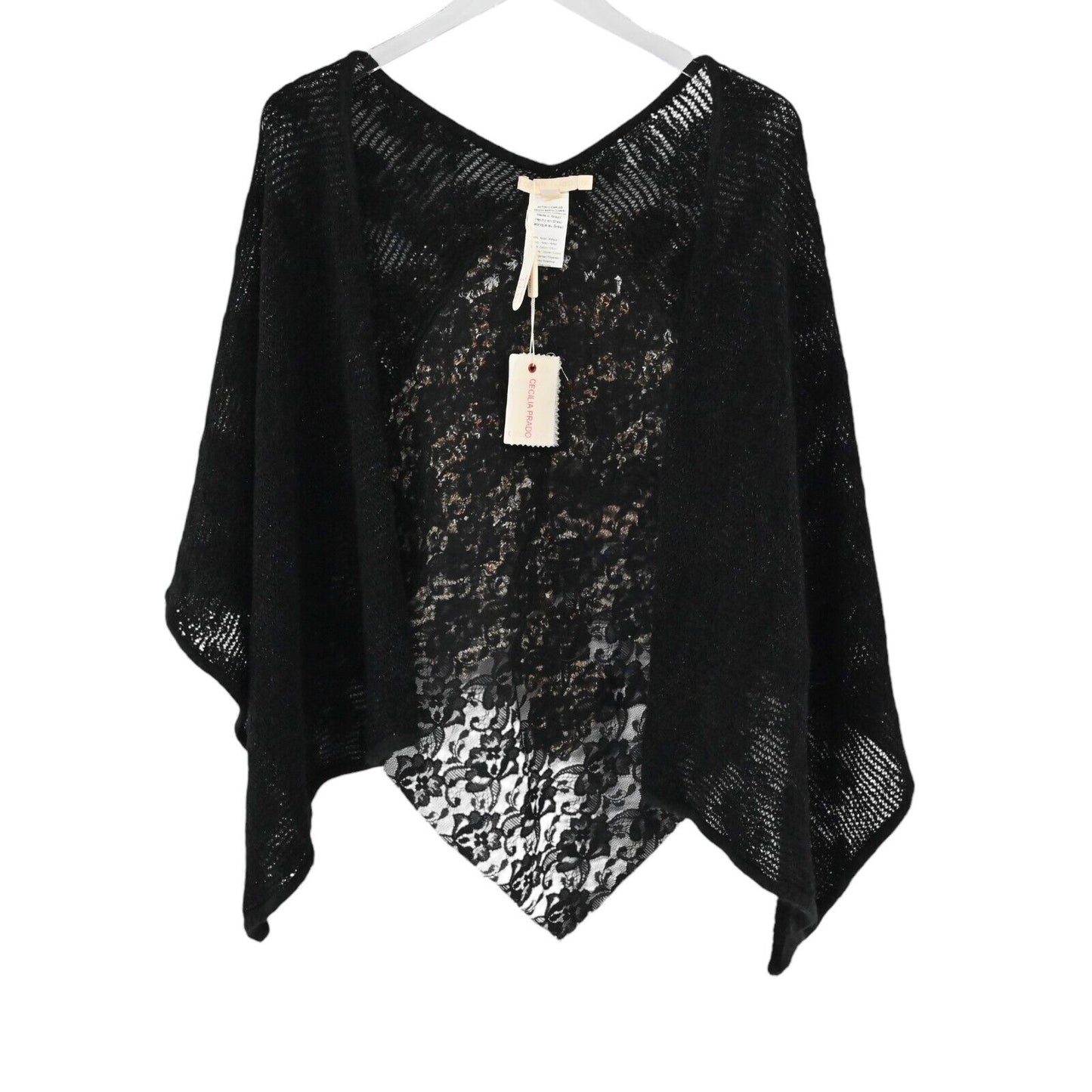ANTHROPOLOGIE Poncho Womens Size M CECILIA PRADO Black Floral Metallic Wrap NEW