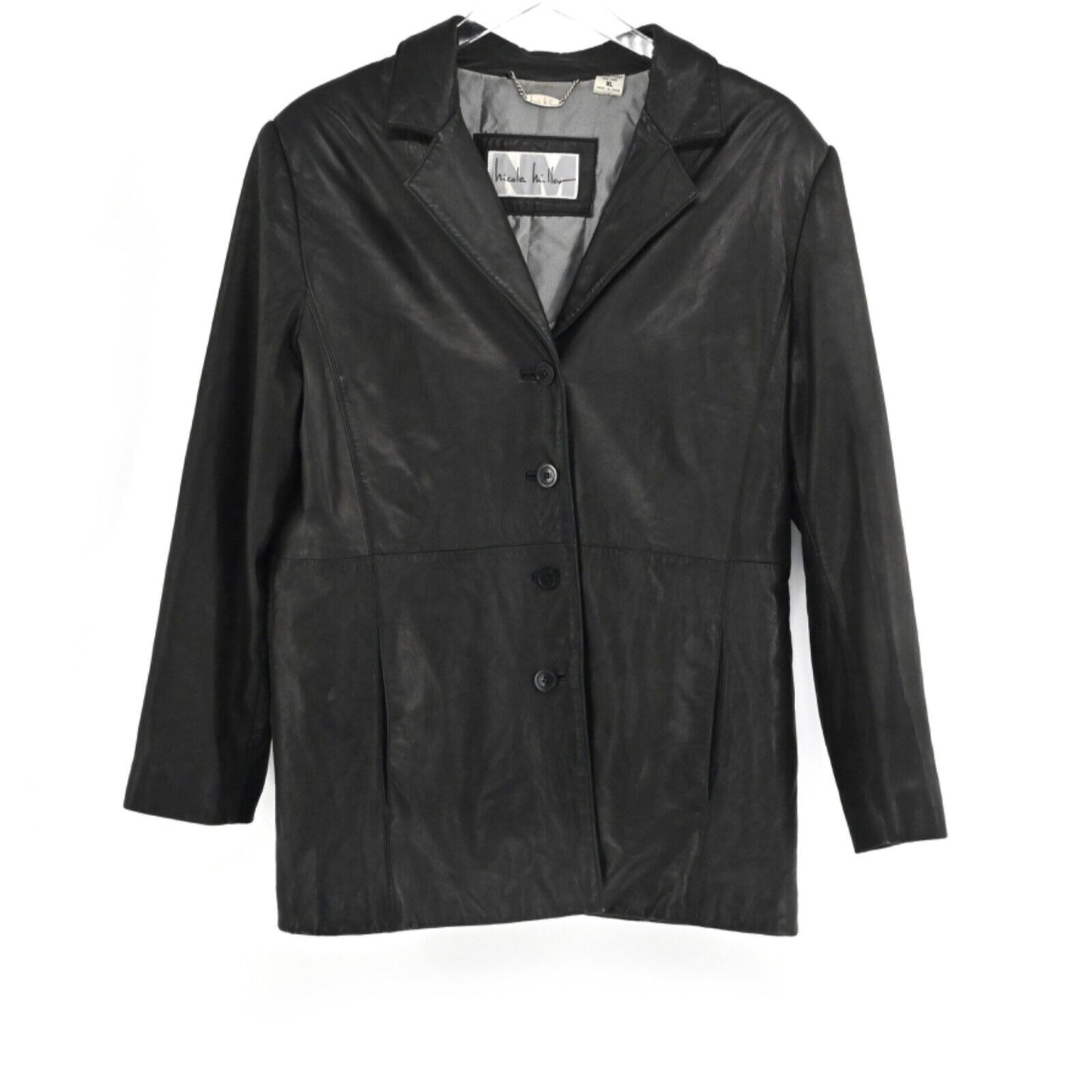 Vtg NICOLE MILLER Leather Jacket Womens Size XL Black Button Front Grunge Y2k