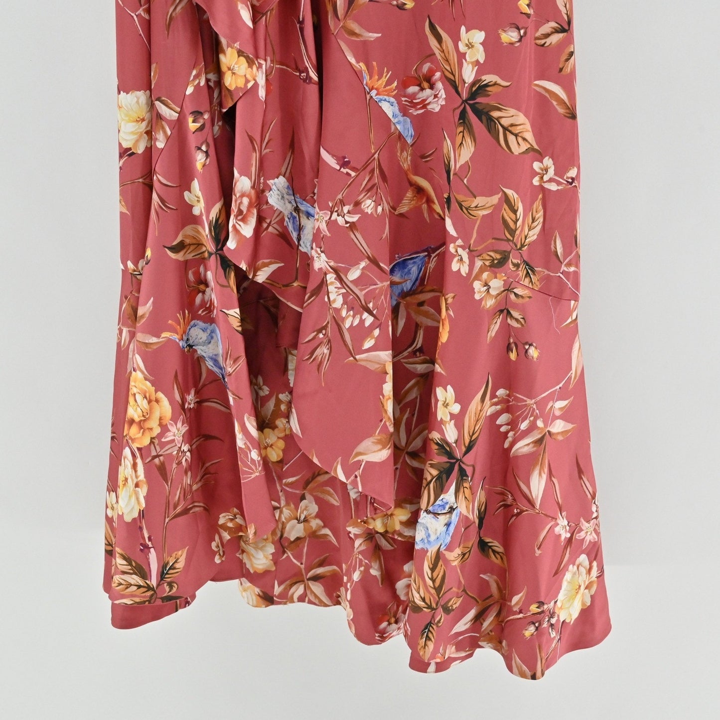 EXPRESS Floral Maxi Dress Size XS Romantic Whimsical One Shoulder Ruffle Elegant