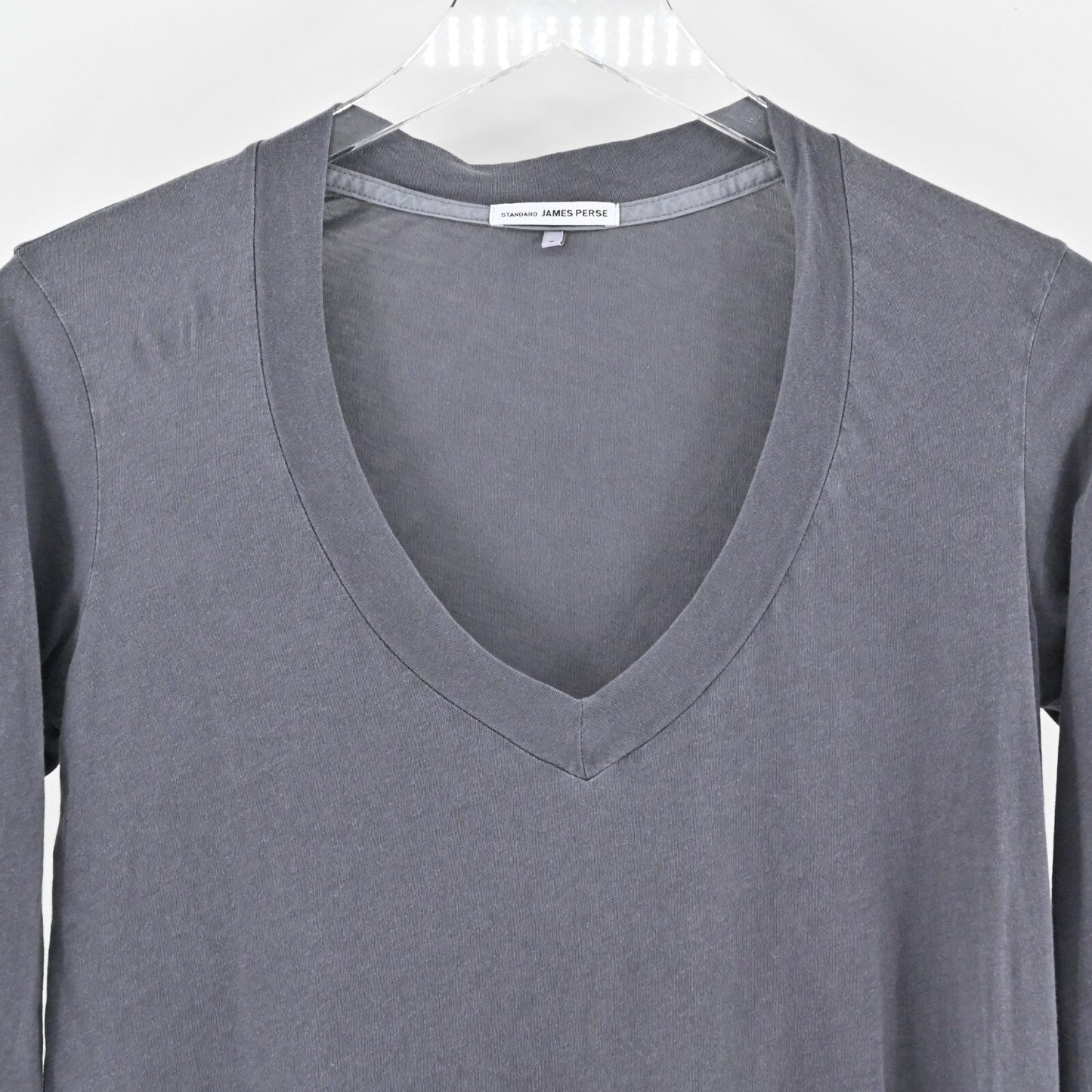 JAMES PERSE Top Womens Size 3/Large Gray Cotton Long Sleeve VNeck Shirt Standard