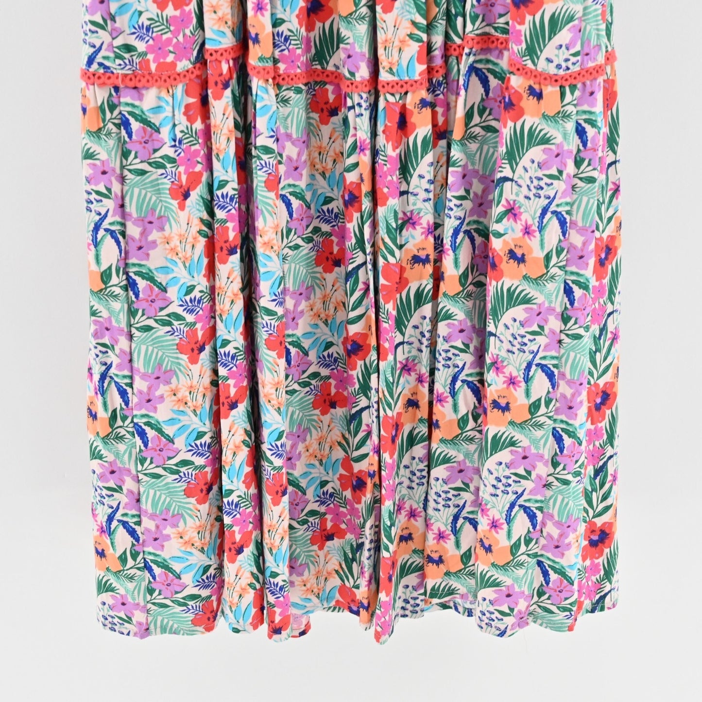 LOST WANDER Dress Size 1X Multicolor Floral Print Puff Sleeve Sweetheart Midi