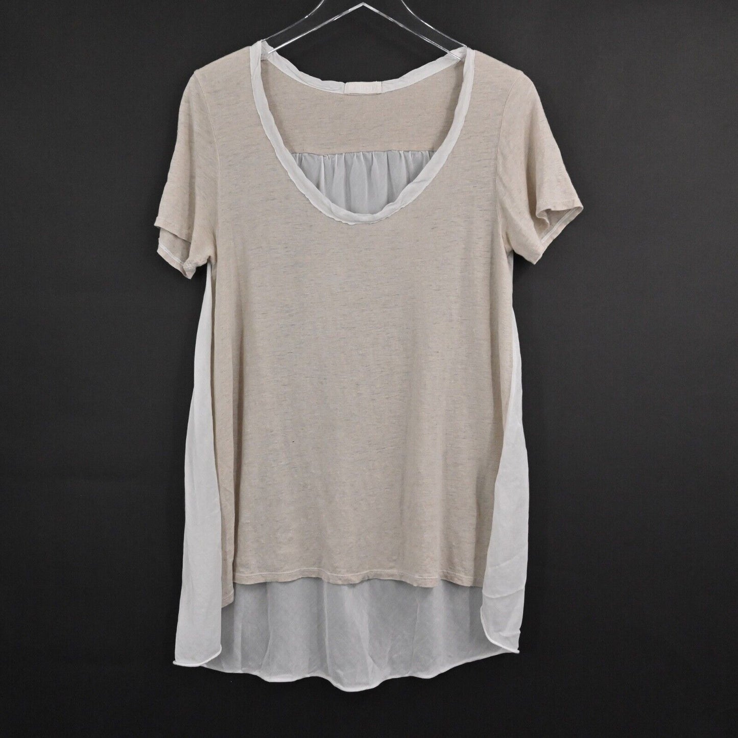 CP SHADES Top Womens Size M Tan Linen Cotton Silk Scoop Neck Short Sleeve USA