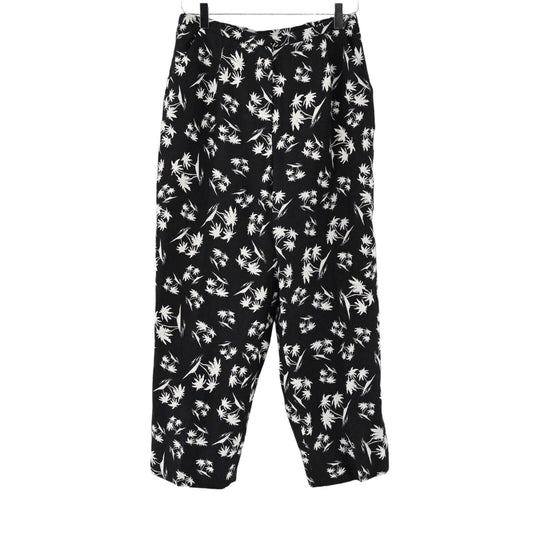 LAURA ASHLEY Pants Womens Size 8 Black Palm Tree Print 100% Linen High Rise Crop