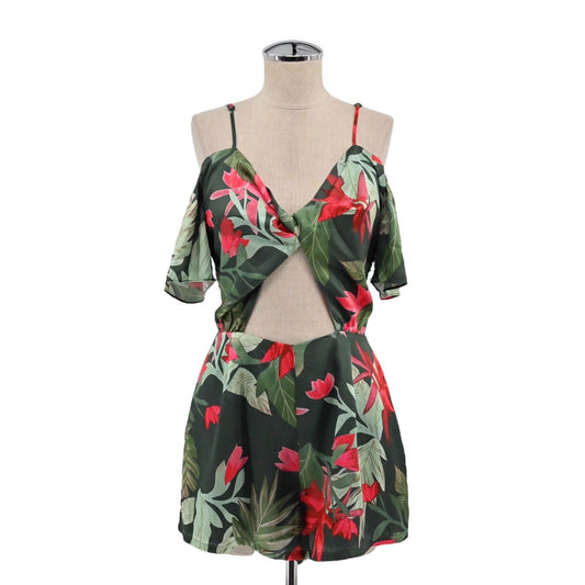LOVERS FRIENDS Womens Sz M Kelly Romper Hot Tropics Floral Twist Cutout Tropical