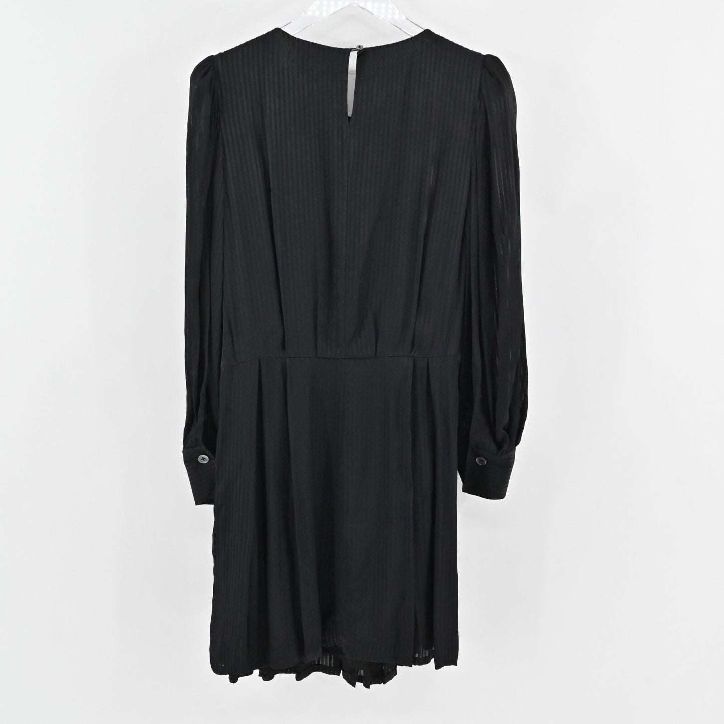 REBECCA TAYLOR Shadow Stripe Dress Sz 12 Black Long Sleeve Classic Minimalist