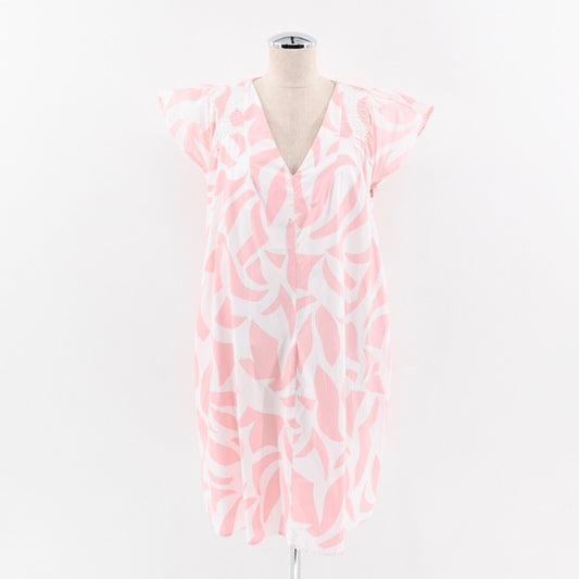 WOOLWORTHS Dress Size M Pink Geometric Print Cotton V Neck Flutter Sleeve Shift