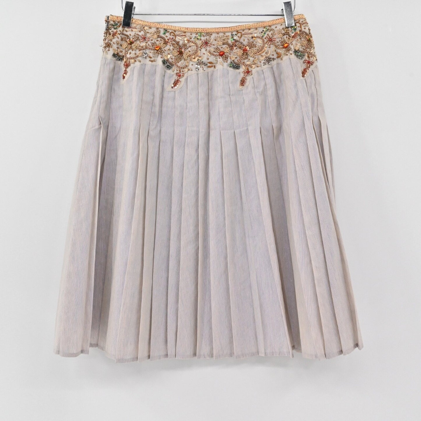 Vtg ZENOBIA Womens Pleated Skirt Size 10 Fairy Shimmer Sequin Beaded Linen Y2k