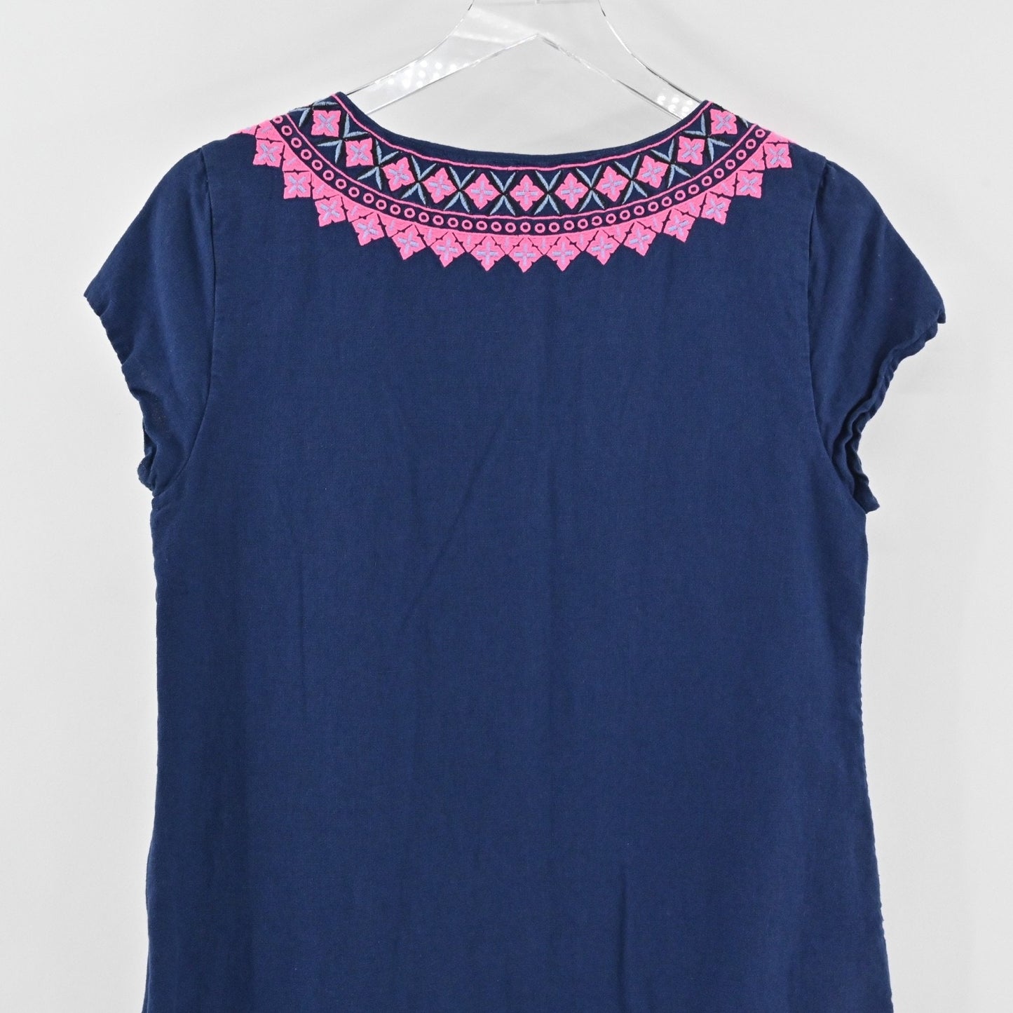 VINEYARD VINES Embroidered Tunic Shift Dress Size 6 Navy Blue Cotton Linen Boho