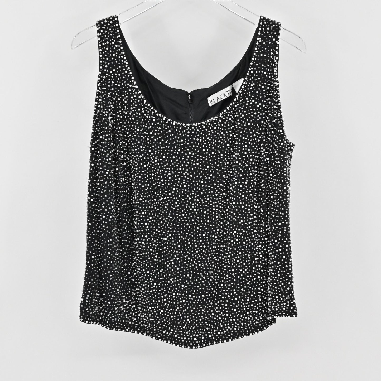 Vtg Beaded Silk Top Womens Size 2X Sleeveless Embellished Oleg Cassini Black Tie