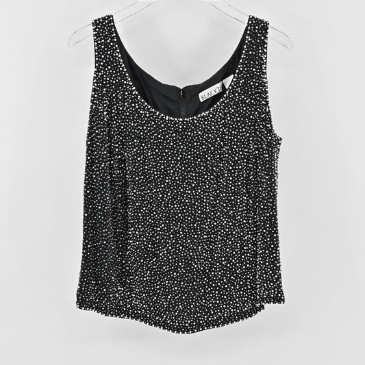 Vtg Beaded Silk Top Womens Size 2X Sleeveless Embellished Oleg Cassini Black Tie