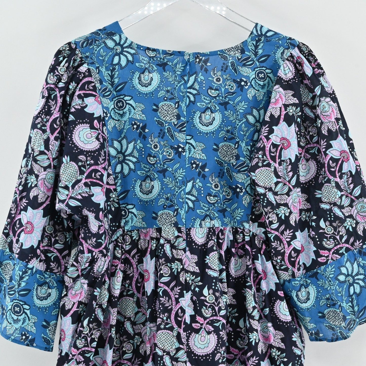 Millie Resort Travel Floral Dress Size L Blue Paisley Bohemian Cotton India Boho