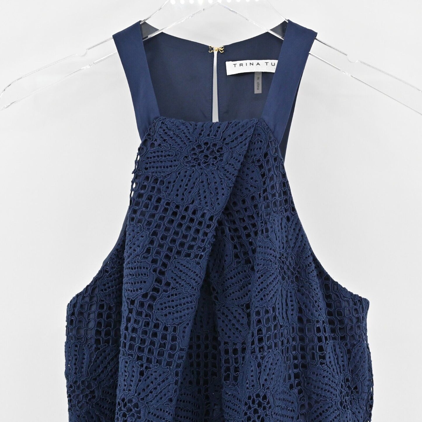 TRINA TURK Dress Sz 2 Navy Indigo Felisha Silk Blend Sleeveless Shift Scalloped