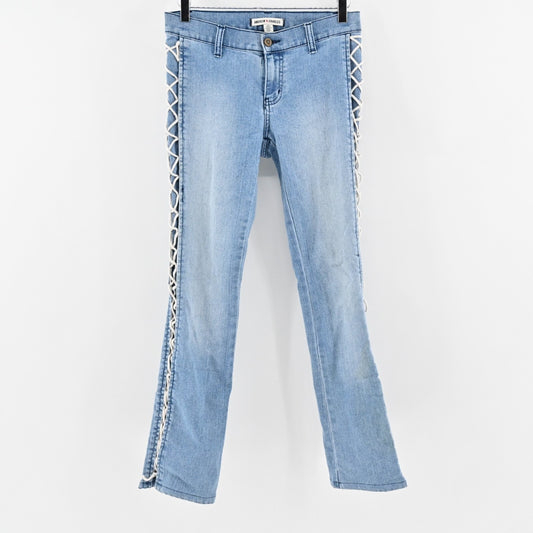 ANDREW CHARLES Jeans Sz 26 Corset Light Wash Lace Up Low Rise Flare Leg Retro