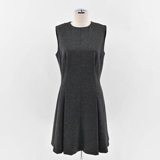 THEORY Dress Size 8 Seamed Sleeveless Melange Ponte Wool Blend Gray Pleated Mini