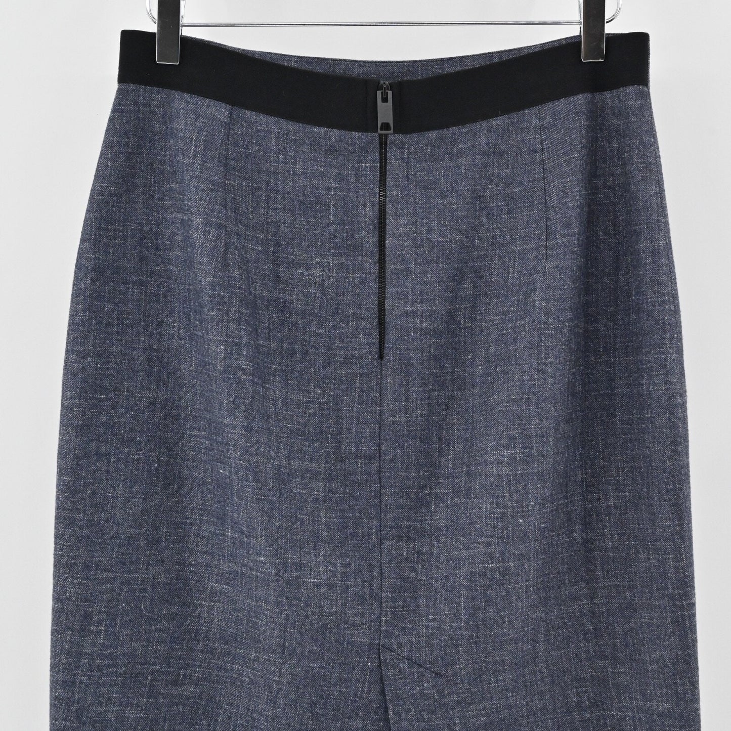 LES COPAINS Skirt Size 46 Blue Wool Silk Linen Stretch Knee Length Pencil Career