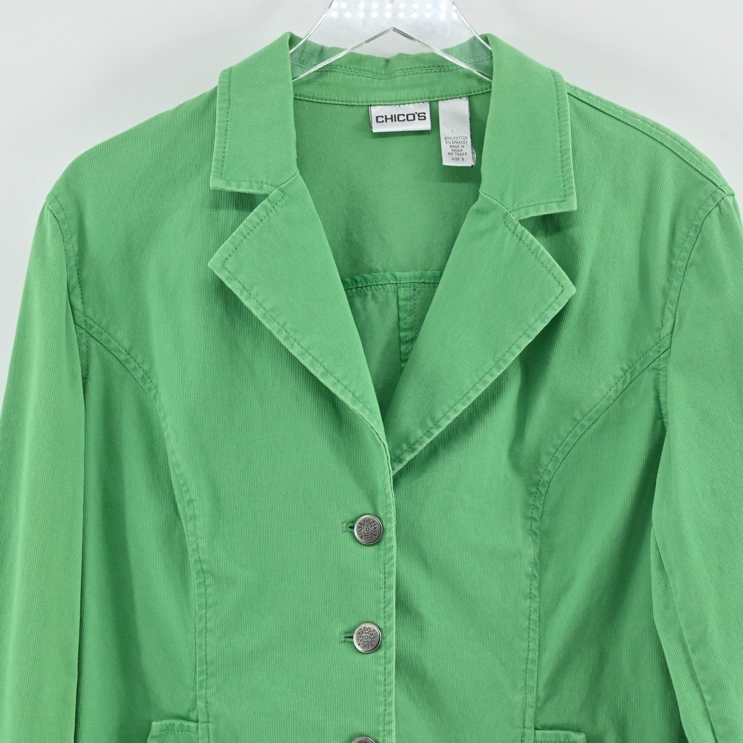 Vtg Chicos Womens Green Corduroy Jacket Size L Cotton Button Eclectic Bold Retro