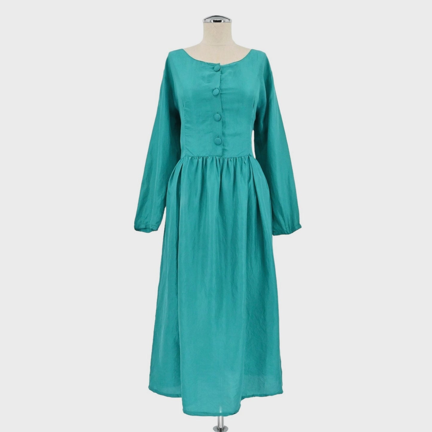 Vtg Victorias Secret Gold Label Silk Dress Size S Teal Button Modest Timeless