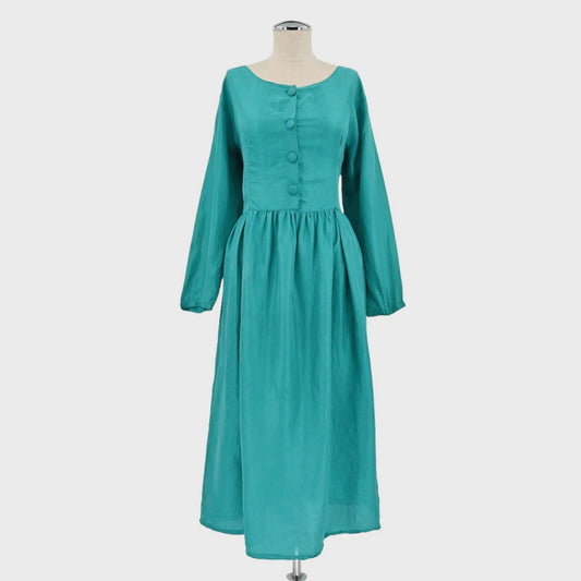 Vtg Victorias Secret Gold Label Silk Dress Size S Teal Button Modest Timeless