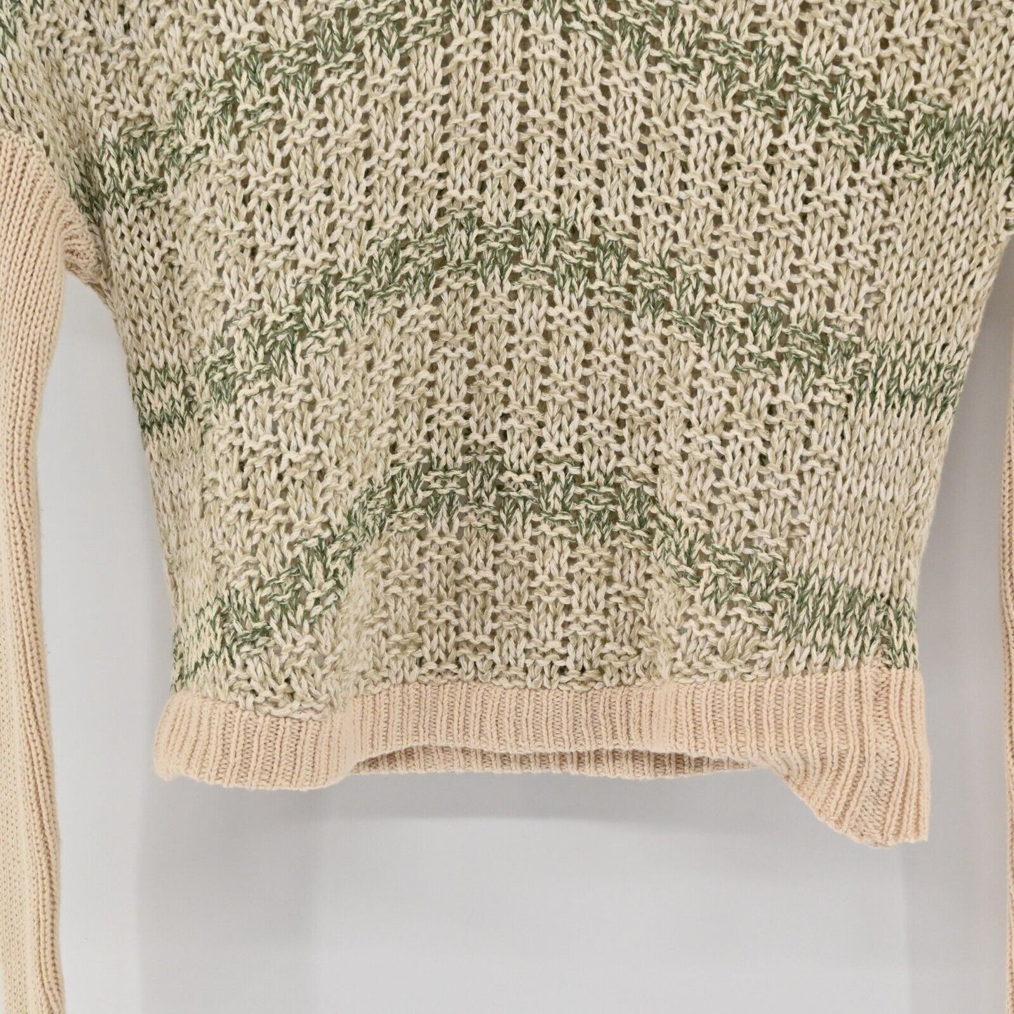 FREE PEOPLE Sweater Womens Size XS Long Sleeve Knit Beige Green Stripe Top Boho
