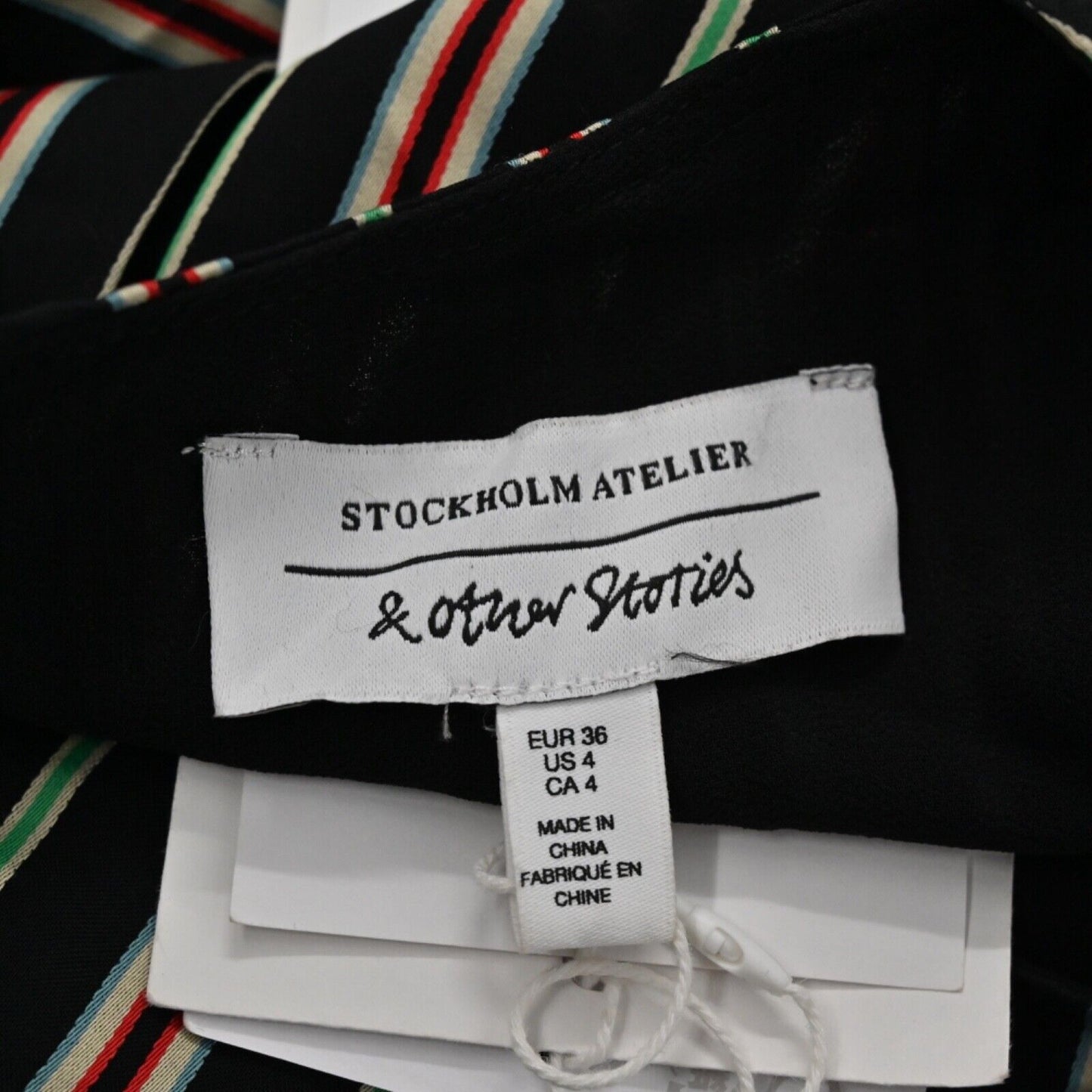 & OTHER STORIES Midi Dress Womens Sz 4 Black Striped Retro Stockholm Atlier NEW