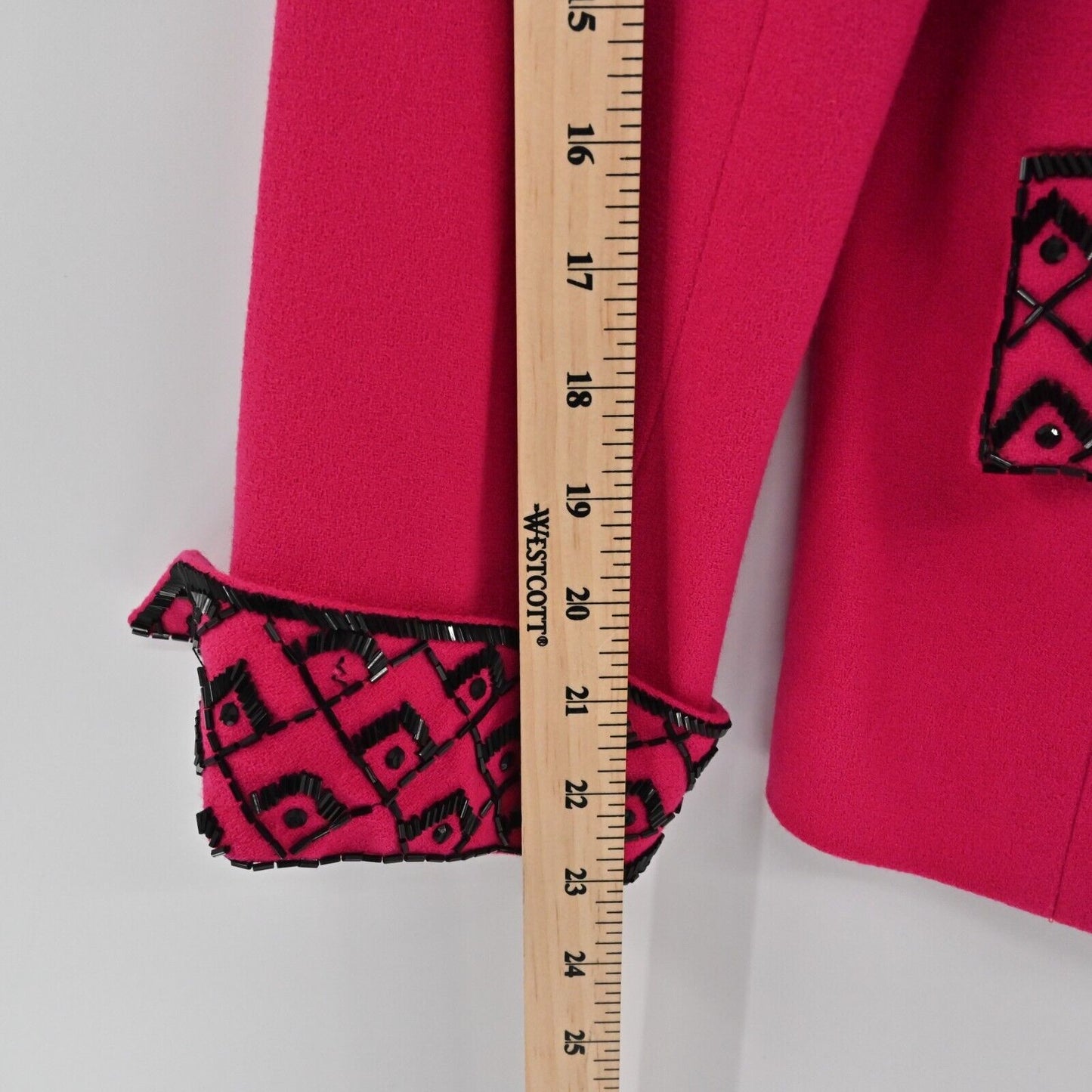 Vtg LILLIE RUBIN Skirt Suit Womens Size 10 Hot Pink Black Beaded 80s