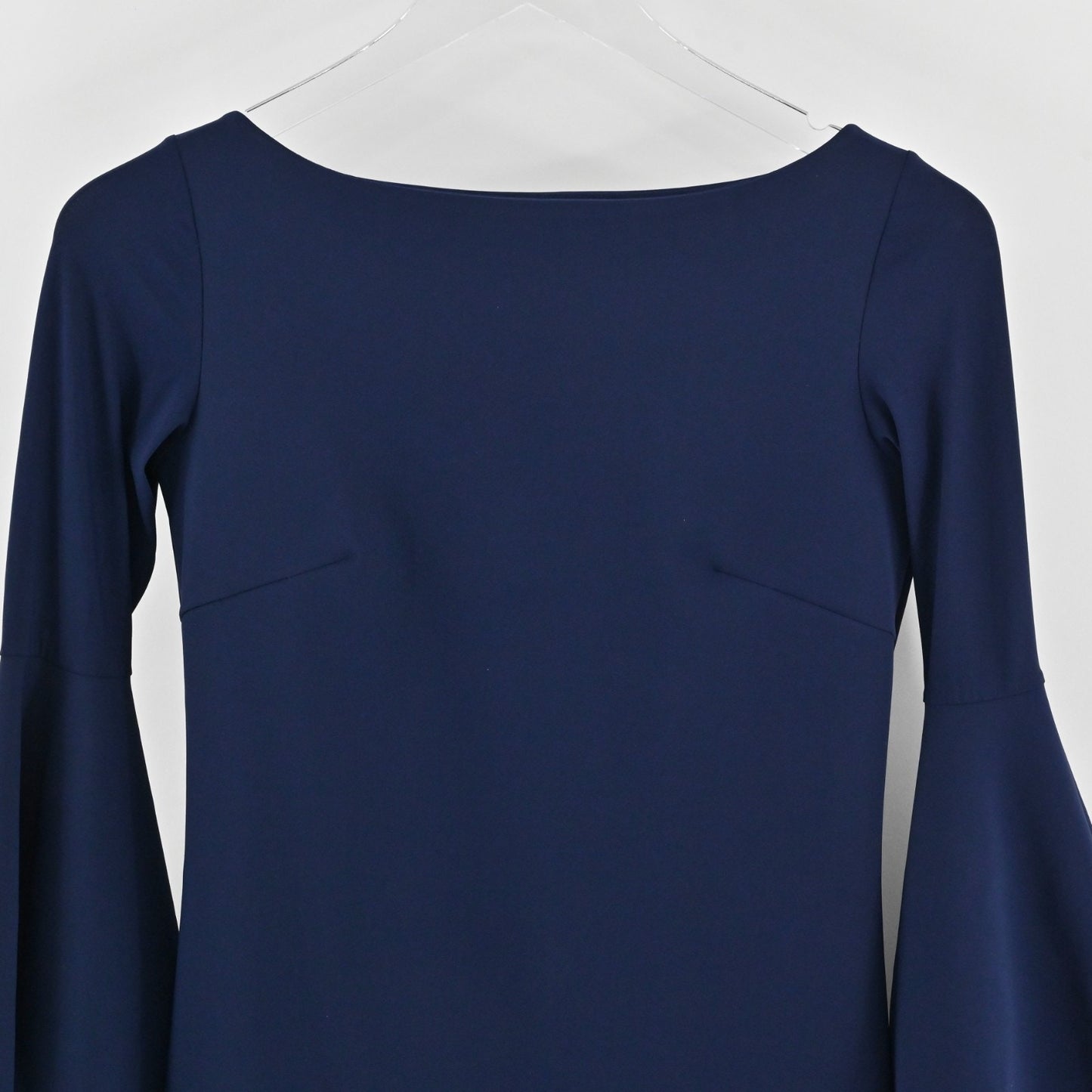 Chiara Boni Natalia Navy Blue Dress Size 38 Bell Sleeve Bateau Neck Stretch