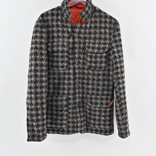 RNT23 Jacket Mens Sz XL Black Houndstooth Wool Blend Fleece Shacket Retro Grunge