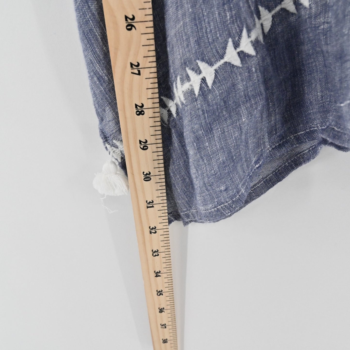 Colors De Opal Womens Linen Tunic OS Chambray White Embroidered Tassel Cover Up