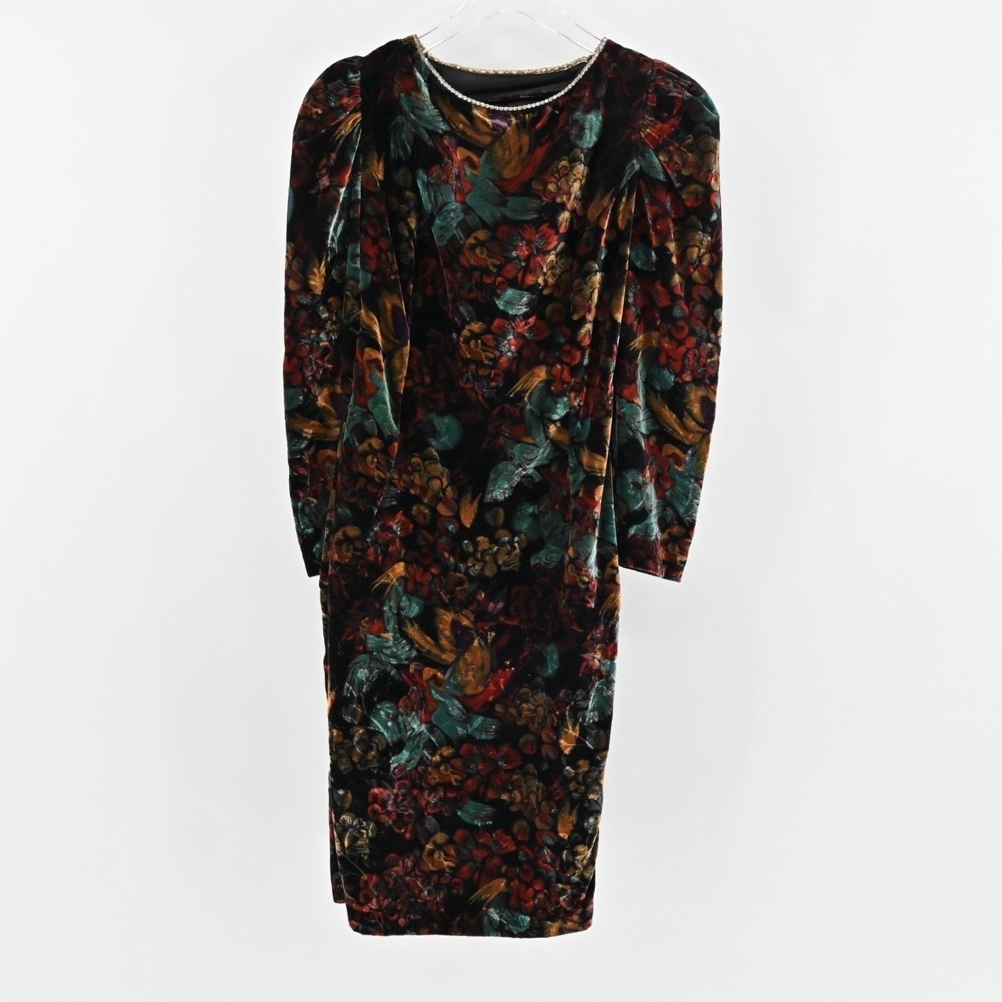 Vtg 80s Floral Velvet Dress Size S Whimsigoth Dark Romantic Puff Goth Open Back