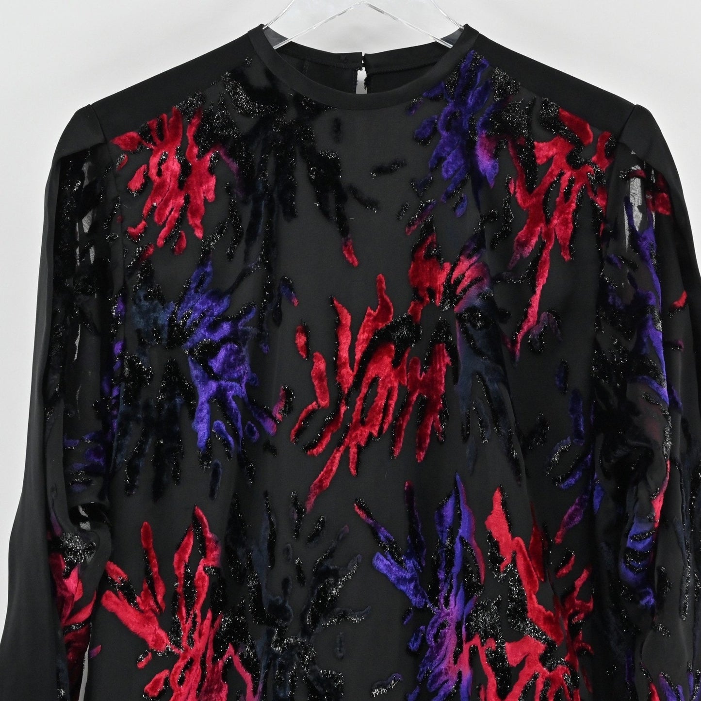 Vtg 80 Velvet Burnout Top Size 10 Dramatic Dopamine Retro Glam Red Purple Sheer