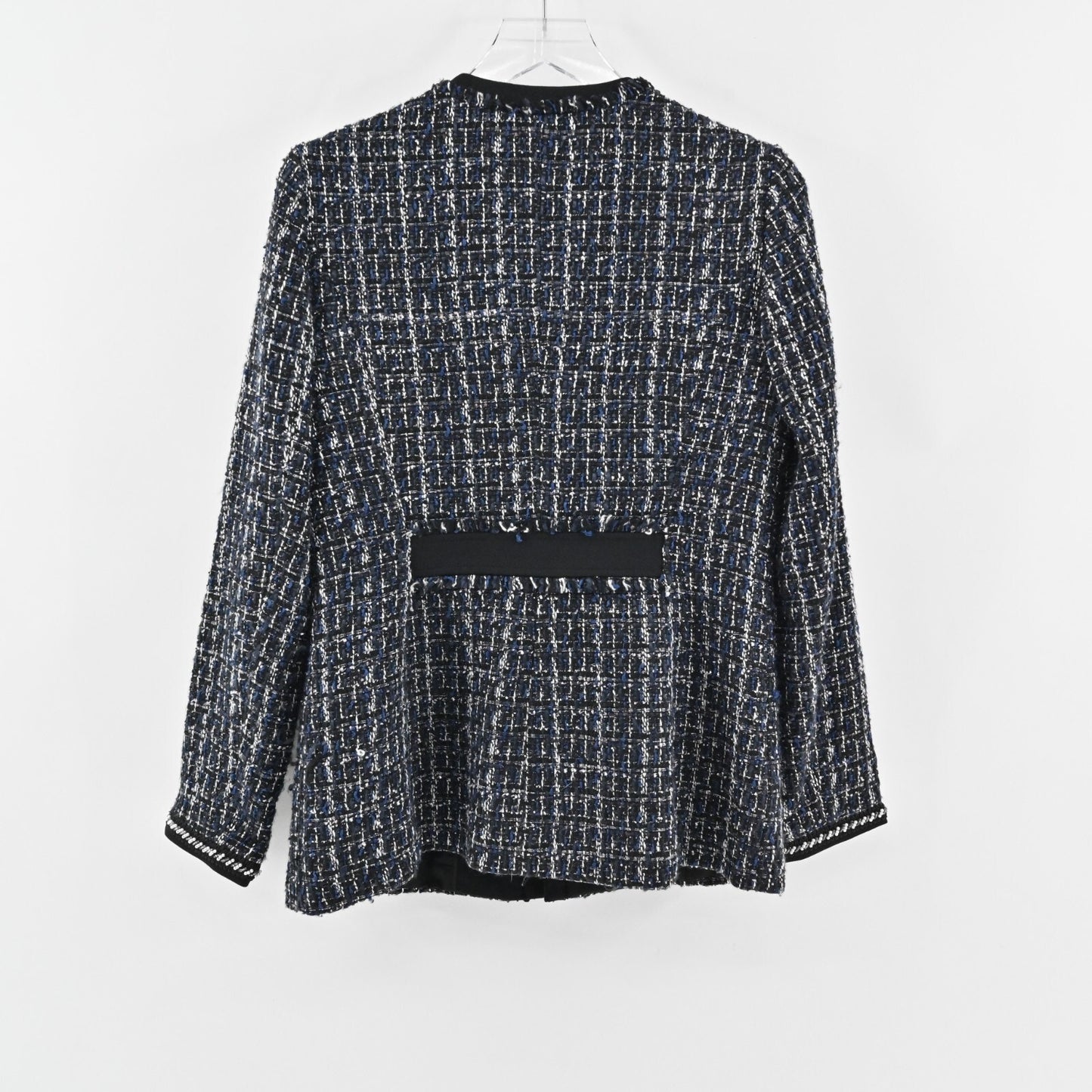 WHBM Blazer Womens Size S Tweed Navy Black Beaded Pearl Jacket Retro Glam Office