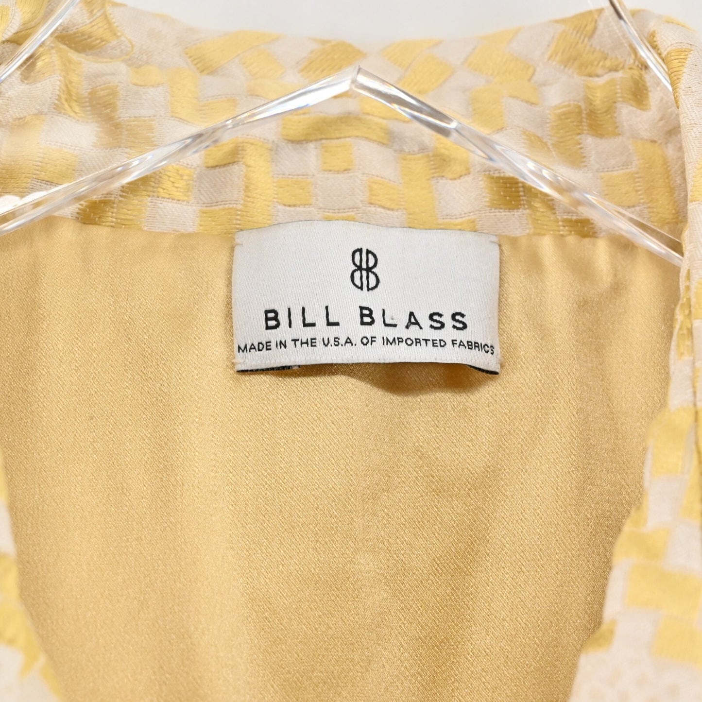Vtg BILL BLASS Blazer Womens Size 6 Yellow Geometric Cropped Open Front Jacket