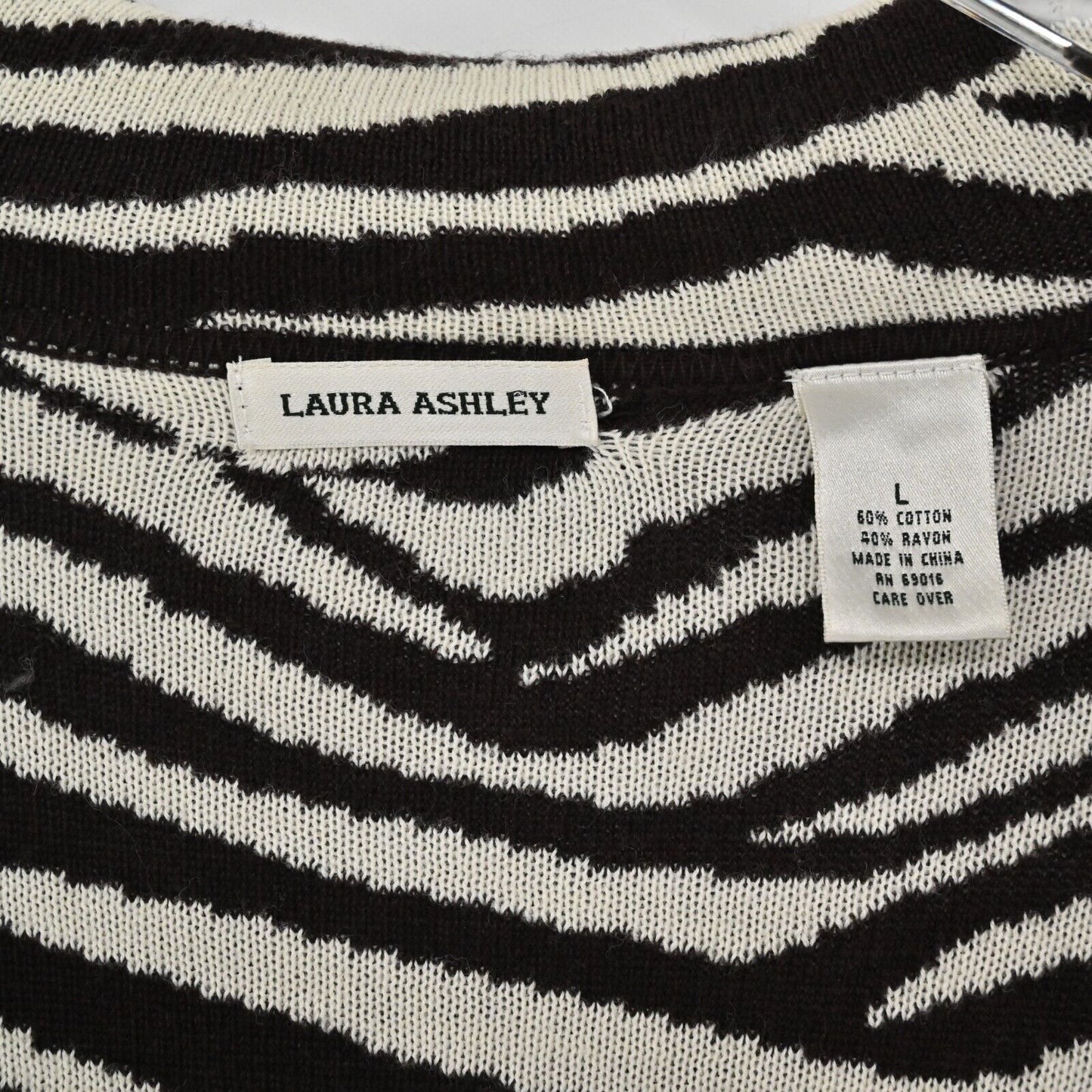 Vtg LAURA ASHLEY Sweater Jacket Womens Size L Zebra Print Button Down Cardigan