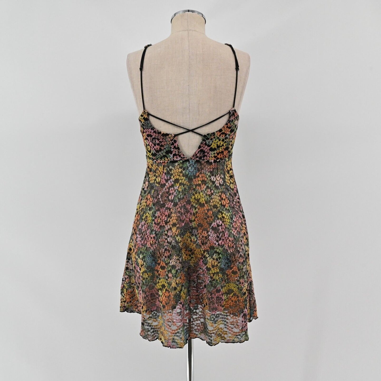 FREE PEOPLE Dress Womens Sz S Intimately Forget Me Not Metallic Floral Mesh Lace