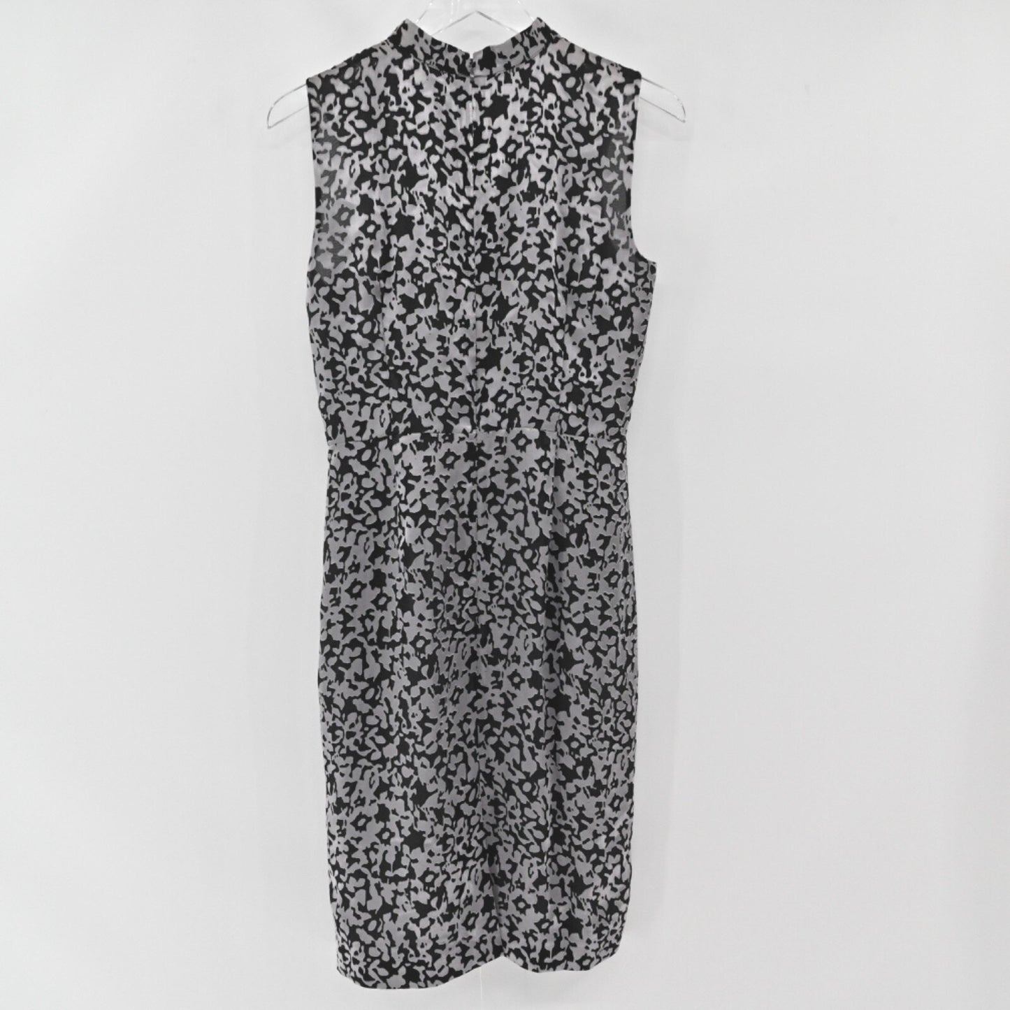 Brooks Brothers Floral Sheath Dress Sz 6 Black Gray Sleeveless Mock Neck Burnout