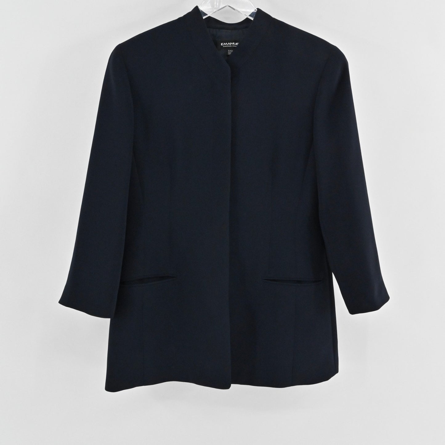 Emanuel Ungaro Womens Navy Blazer Size 8 Jacket Hidden Button Front Classic Blue