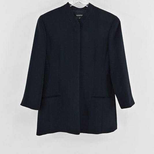 Emanuel Ungaro Womens Navy Blazer Size 8 Jacket Hidden Button Front Classic Blue