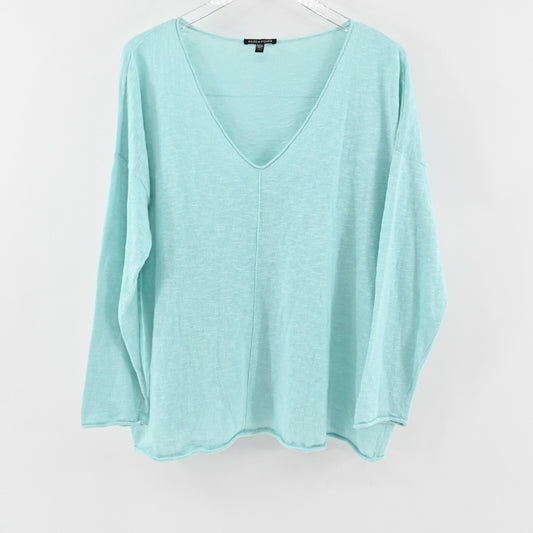 EILEEN FISHER WomensSlubby Sweater Sz L VNeck Long Sleeve Aqua Blue Green Top