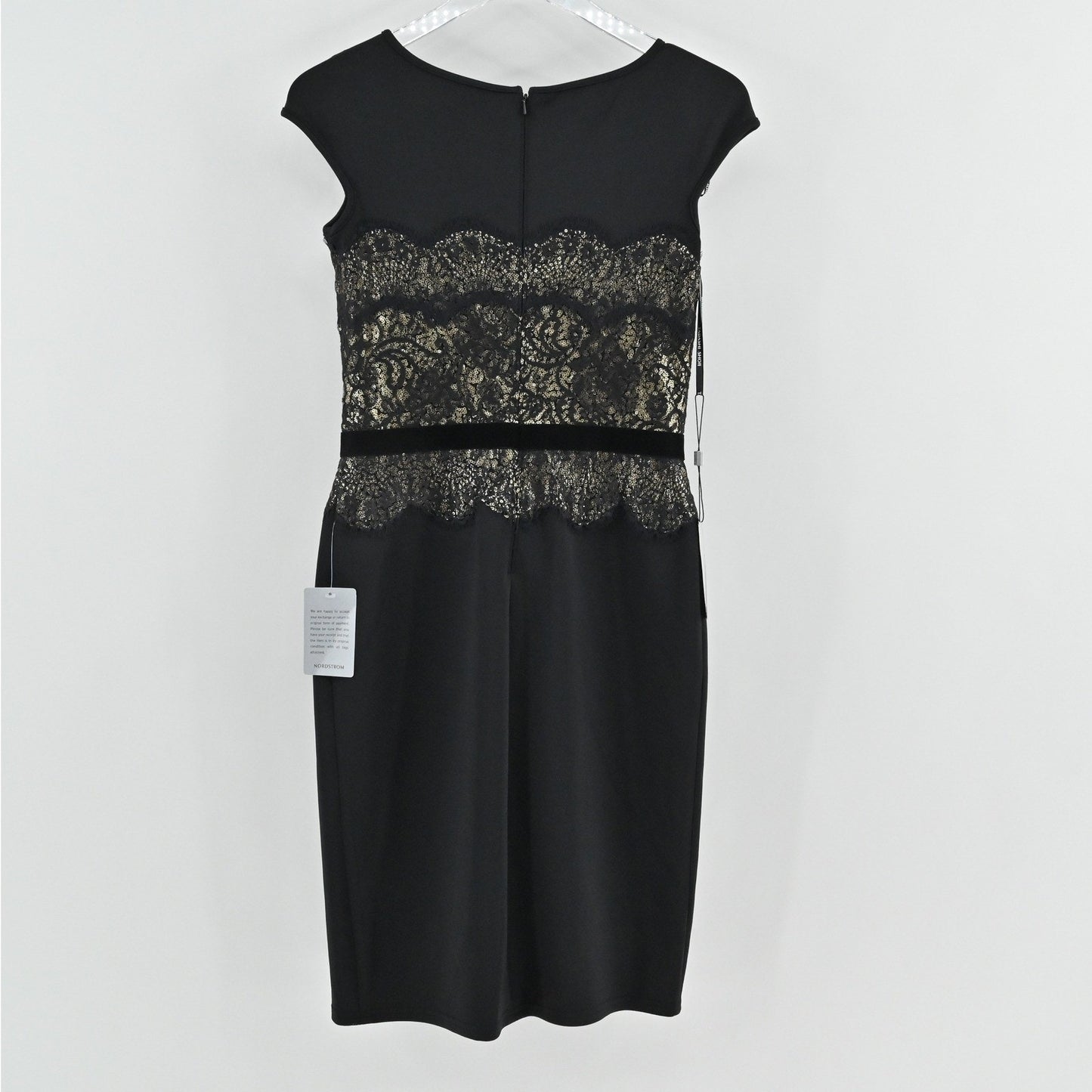 Tadashi Shoji Lace Dress Size 2 Black Gold Romantic Career Elegant Cocktail Glam