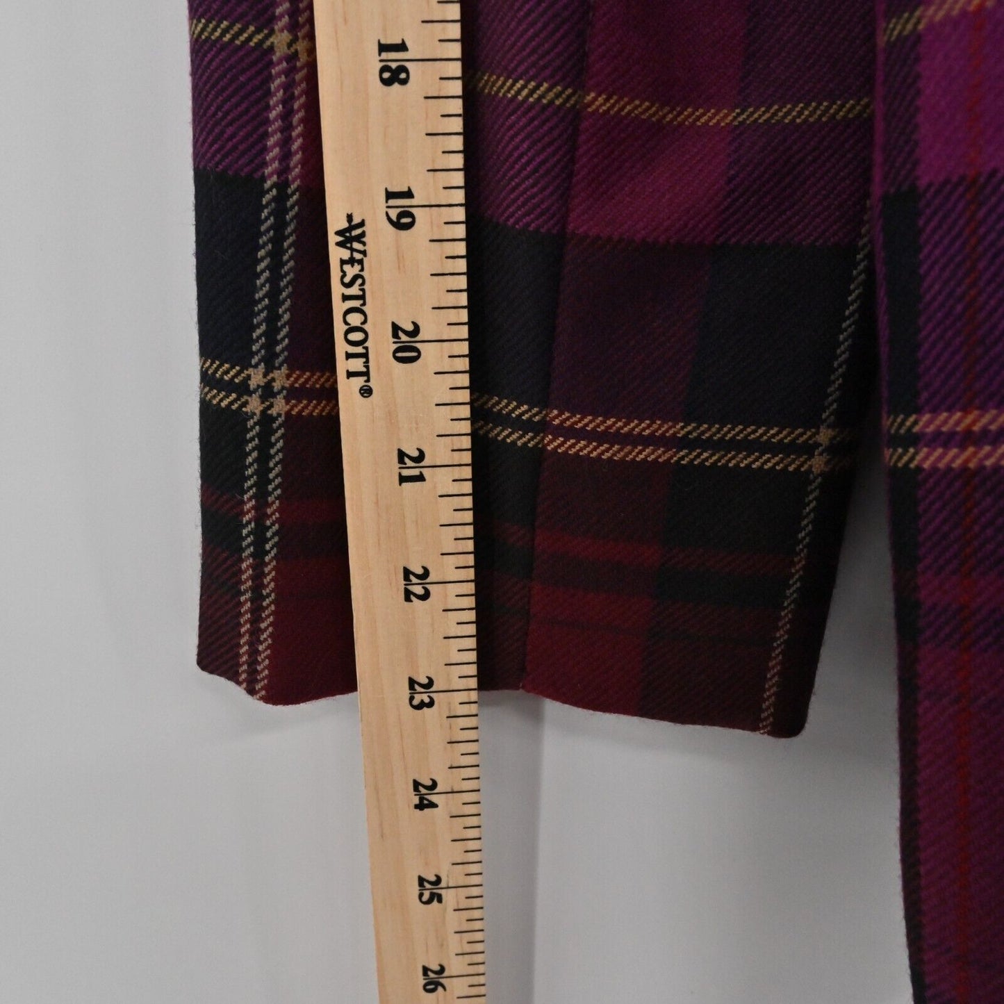 Vtg ELLEN TRACY Blazer Womens Size 10 Purple Plaid 100% Wool Single Breasted 90s