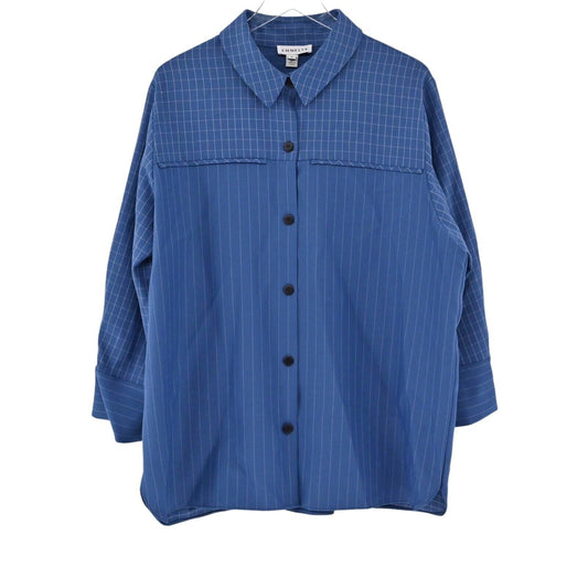 EMMELLE Top Womens Size L Blue Pinstripe Long Sleeve Oversized Button Up Shirt