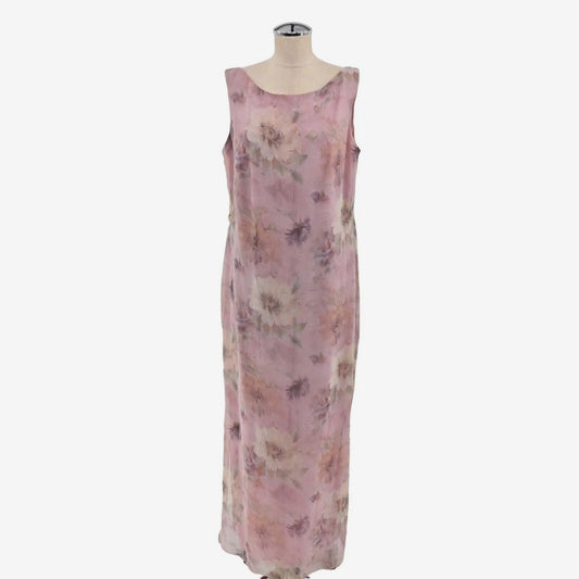 Vtg Slip Dress Size 14W Pink Floral ALine Maxi SWITZERLAND Crinkle Wedding 80s